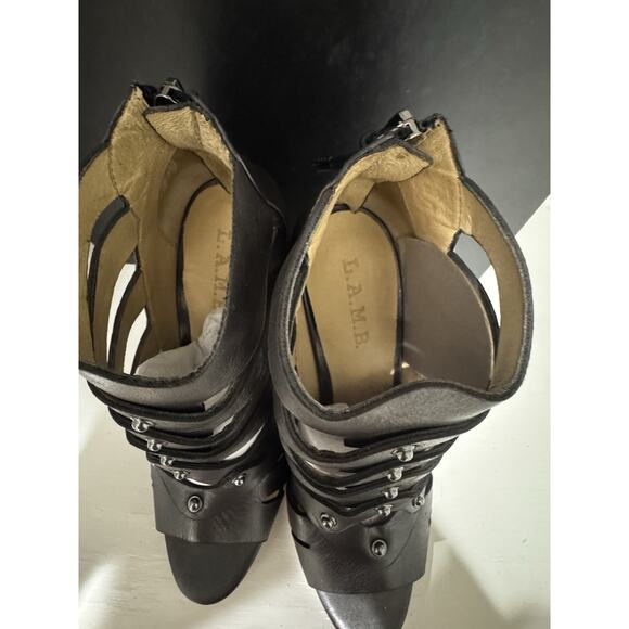 L.A.M.B. Gladiator Studded Leather Heels Peep Toe Strappy Bronze - Picture 2 of 8